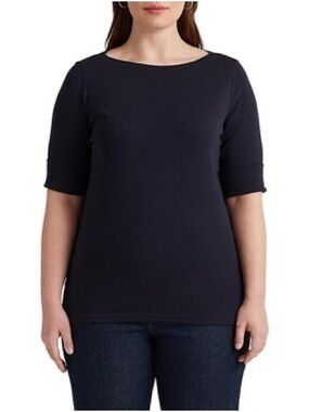 Lauren Ralph Lauren Plus Navy Boatneck Elbow Sleeve Top XXL